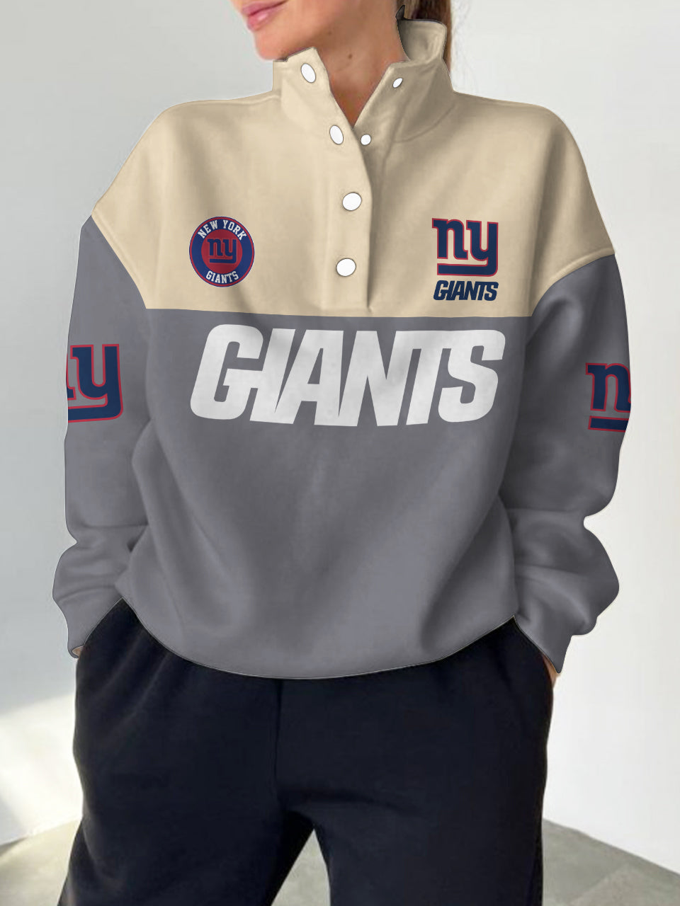 New York Giants 2025 New Design Casual Snap  Mockneck Pullover
