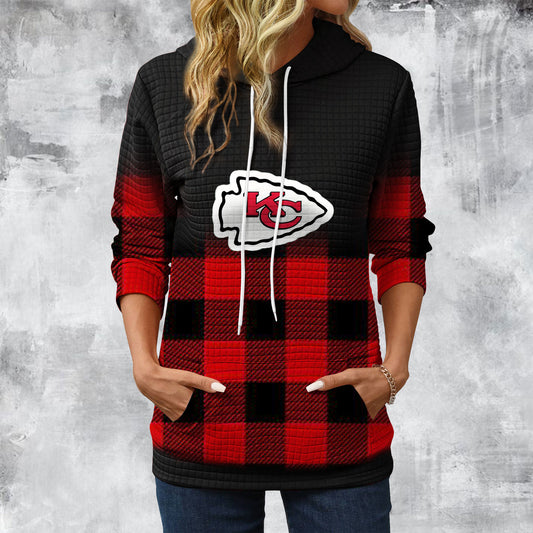 Gradient Patchwork Plaid Long Sleeve Hoodie