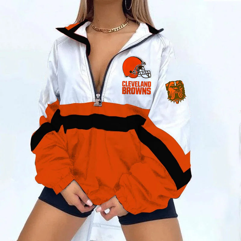 Women's Football Print V Neck Zipper Sweatshirt Jacket