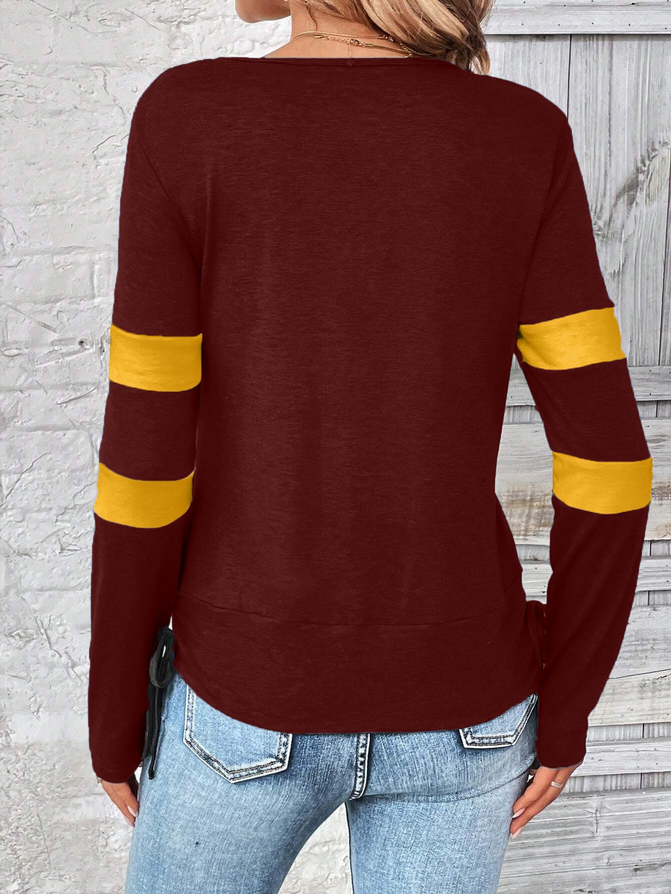 Contrast draped side drawstring T-shirt