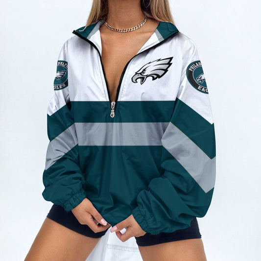 Women's Print V Neck Zipper Sweatshirt Jacket