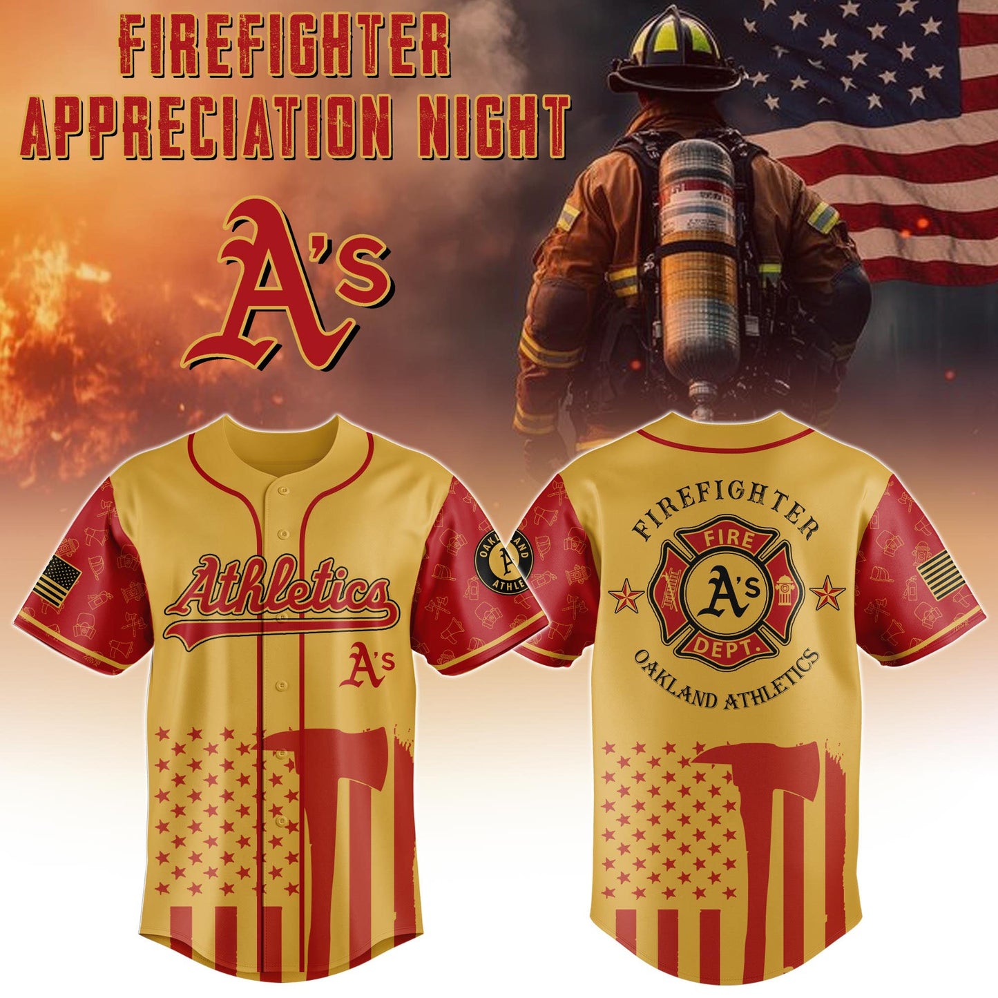 Oakland Athletics Firefighter Special Edition-3D Baseball Jersey
