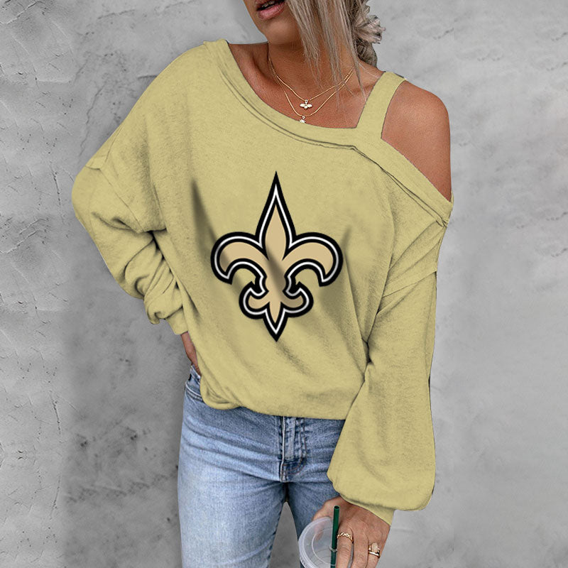 ASYMMETRICAL NECK SHIFT CASUAL LONG SLEEVE TOP