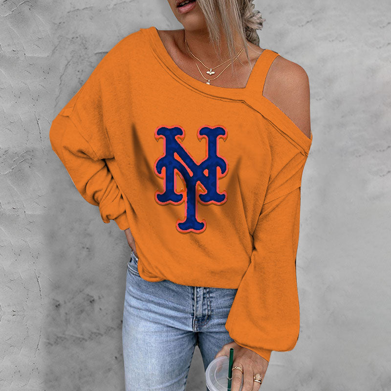 ASYMMETRICAL NECK SHIFT CASUAL LONG SLEEVE TOP