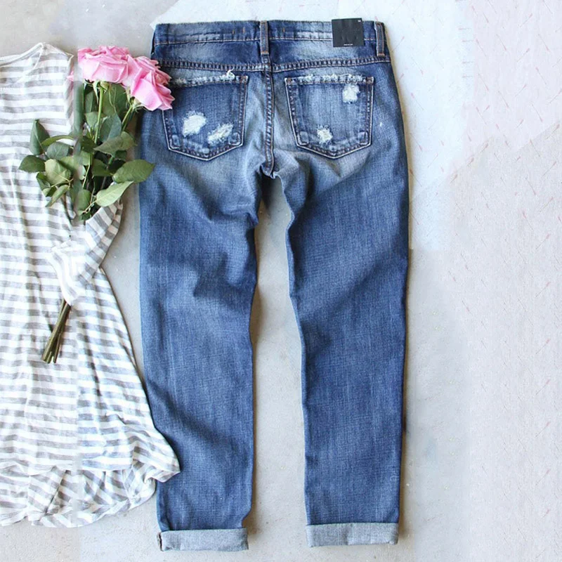 casual fashion perforated printed jeans