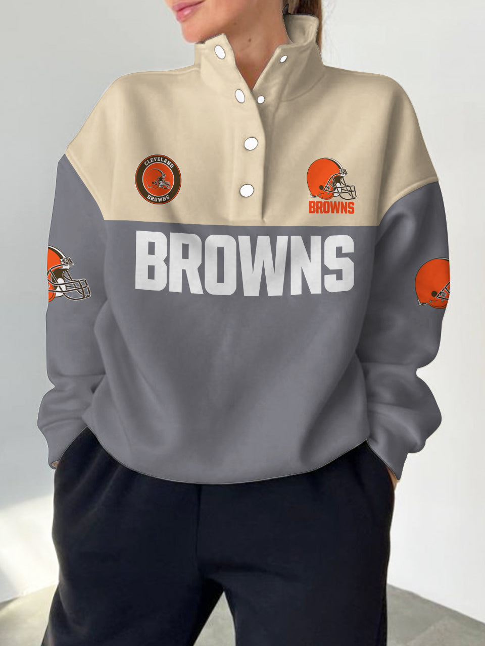 Cleveland Browns  2025 New Design Casual Snap  Mockneck Pullover