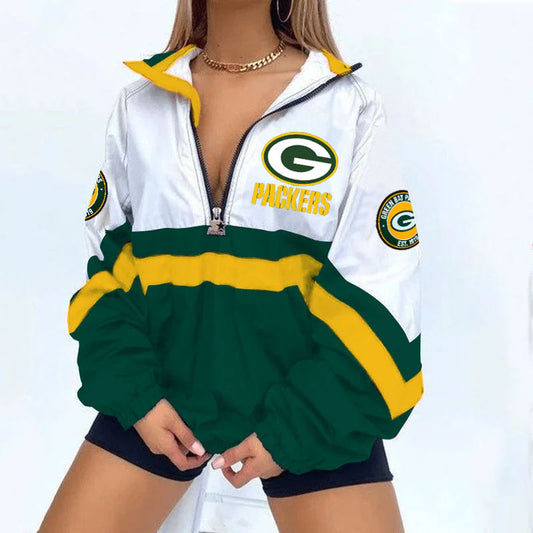 Women's Football Print V Neck Zipper Sweatshirt Jacket