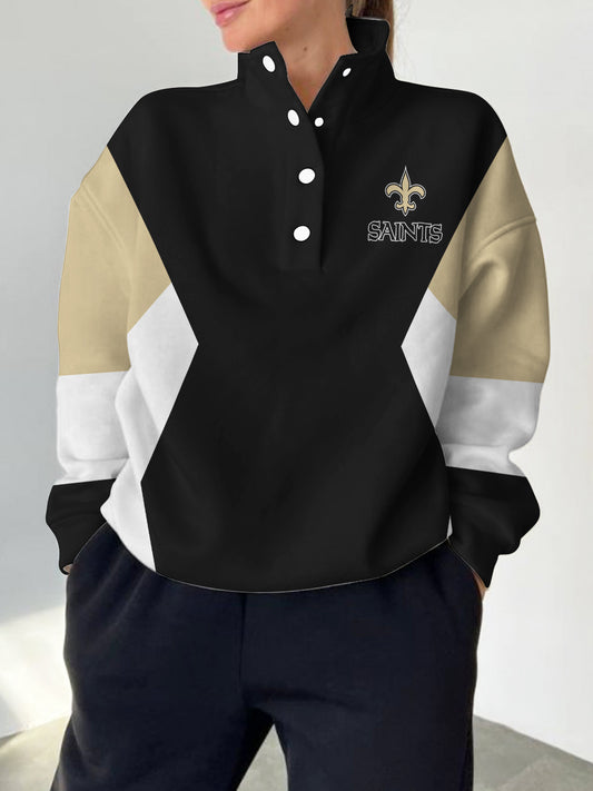 New Orleans Saints 2025 New Design Casual Snap  Mockneck Pullover