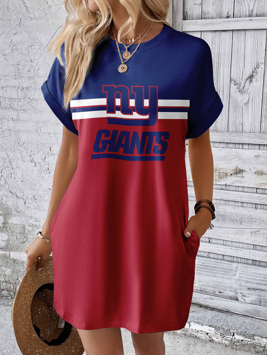 New York Giants Solid Hidden Pocket Batwing Sleeve Tee Dress
