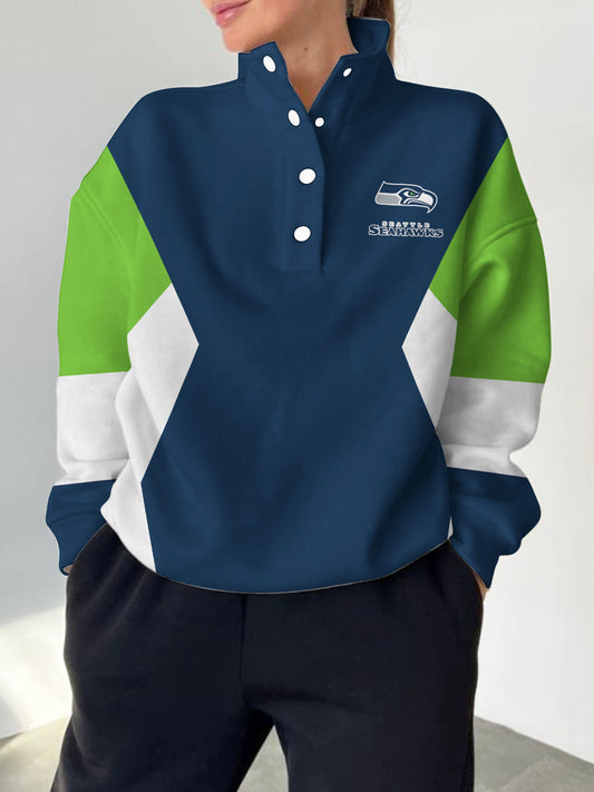 Seattle Seahawks 2025 New Design Casual Snap  Mockneck Pullover