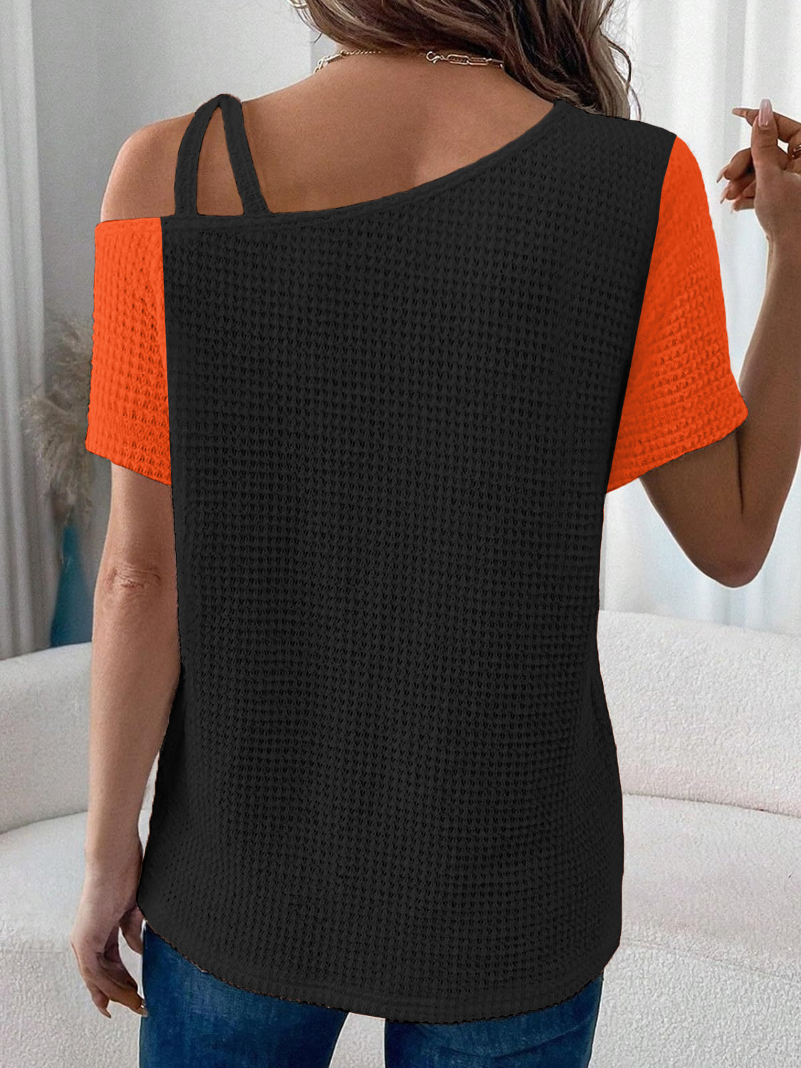 Asymmetrical Neck Short Sleeve T-Shirt