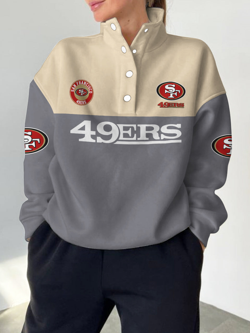 San Francisco 49ers 2025 New Design Casual Snap  Mockneck Pullover