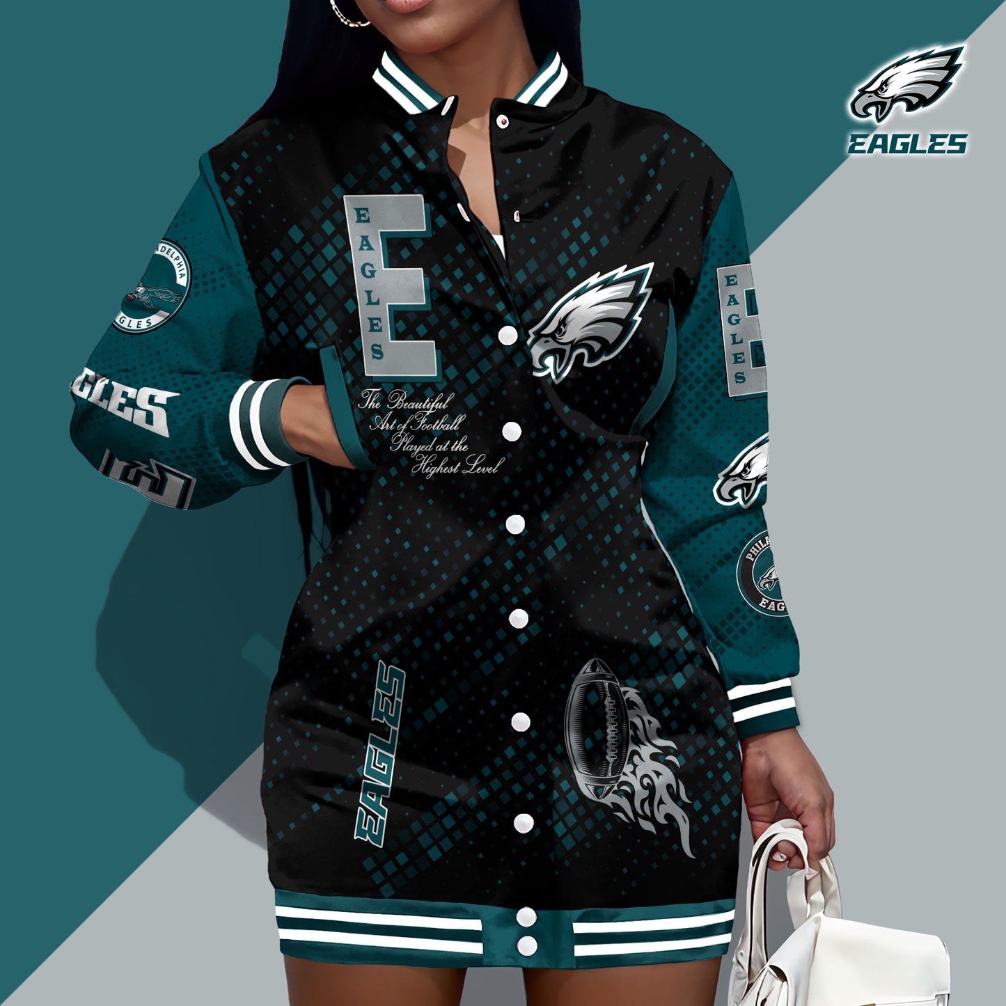 Philadelphia Eagles Limited Edition Button Down Long Sleeve Jacket Dress