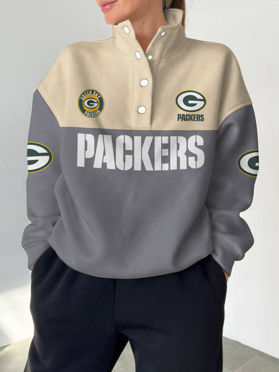 Green Bay Packers 2025 New Design Casual Snap  Mockneck Pullover