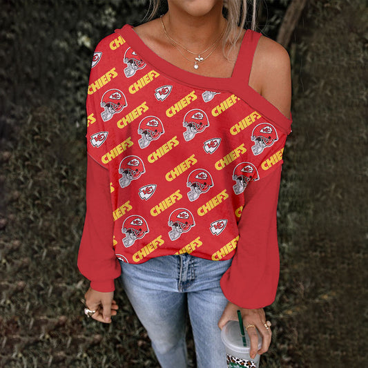 ASYMMETRICAL NECK SHIFT CASUAL LONG SLEEVE TOP