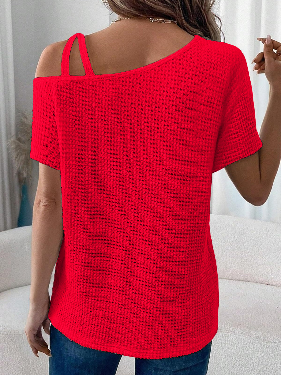 Asymmetrical Neck Short Sleeve T-Shirt