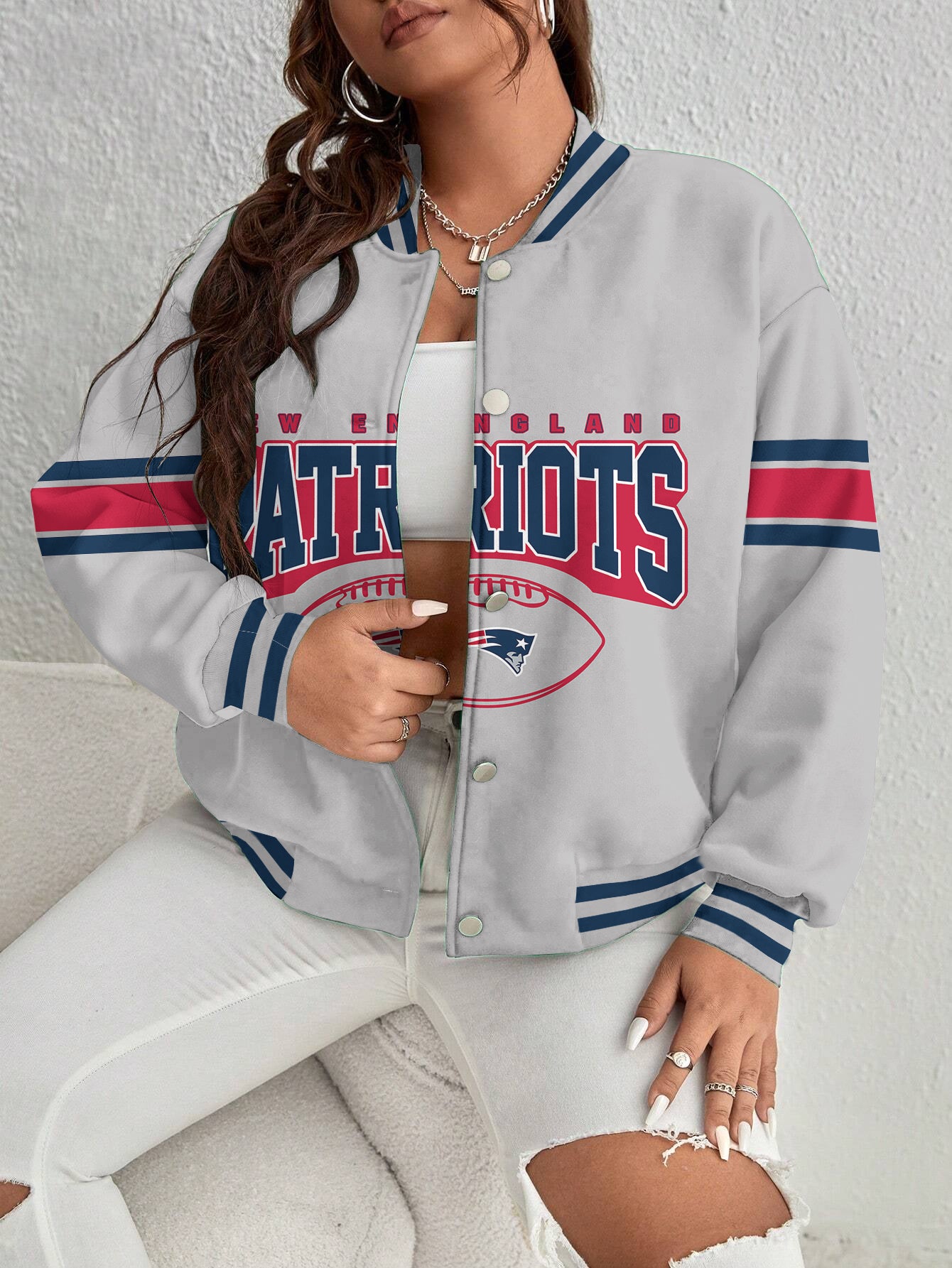 New England Patriots Women's Long Pass Full- Snap Casual Jacket