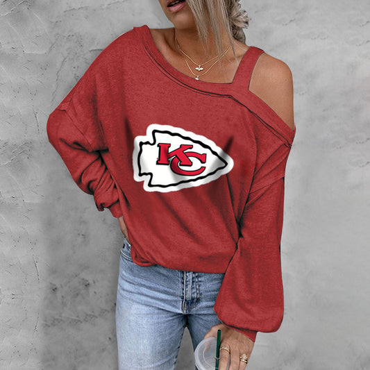 ASYMMETRICAL NECK SHIFT CASUAL LONG SLEEVE TOP