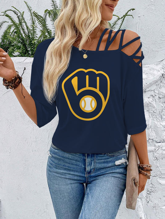 Brewers Criss Cross Asymmetrical Neck Tee