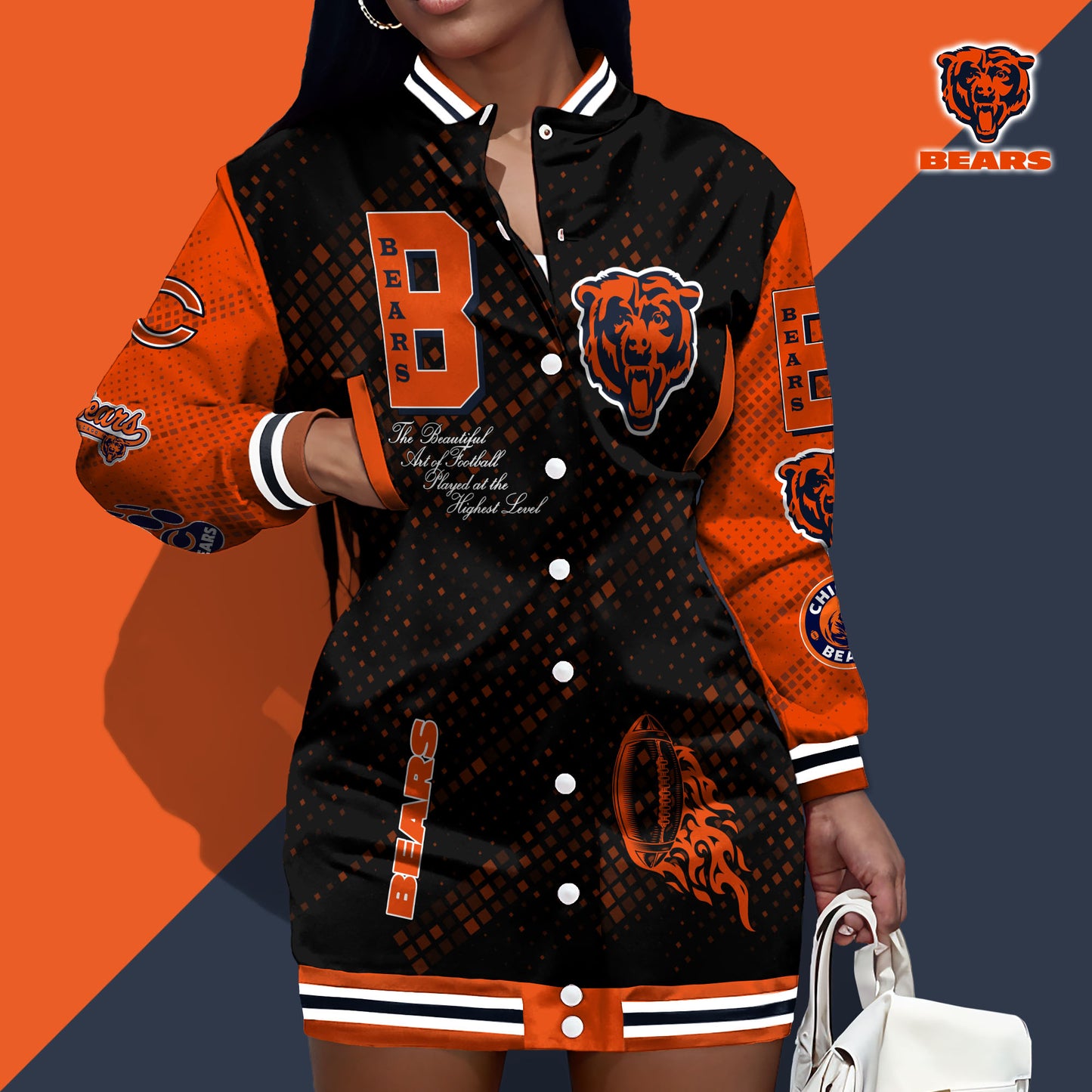 Chicago Bears Limited Edition Button Down Long Sleeve Jacket Dress