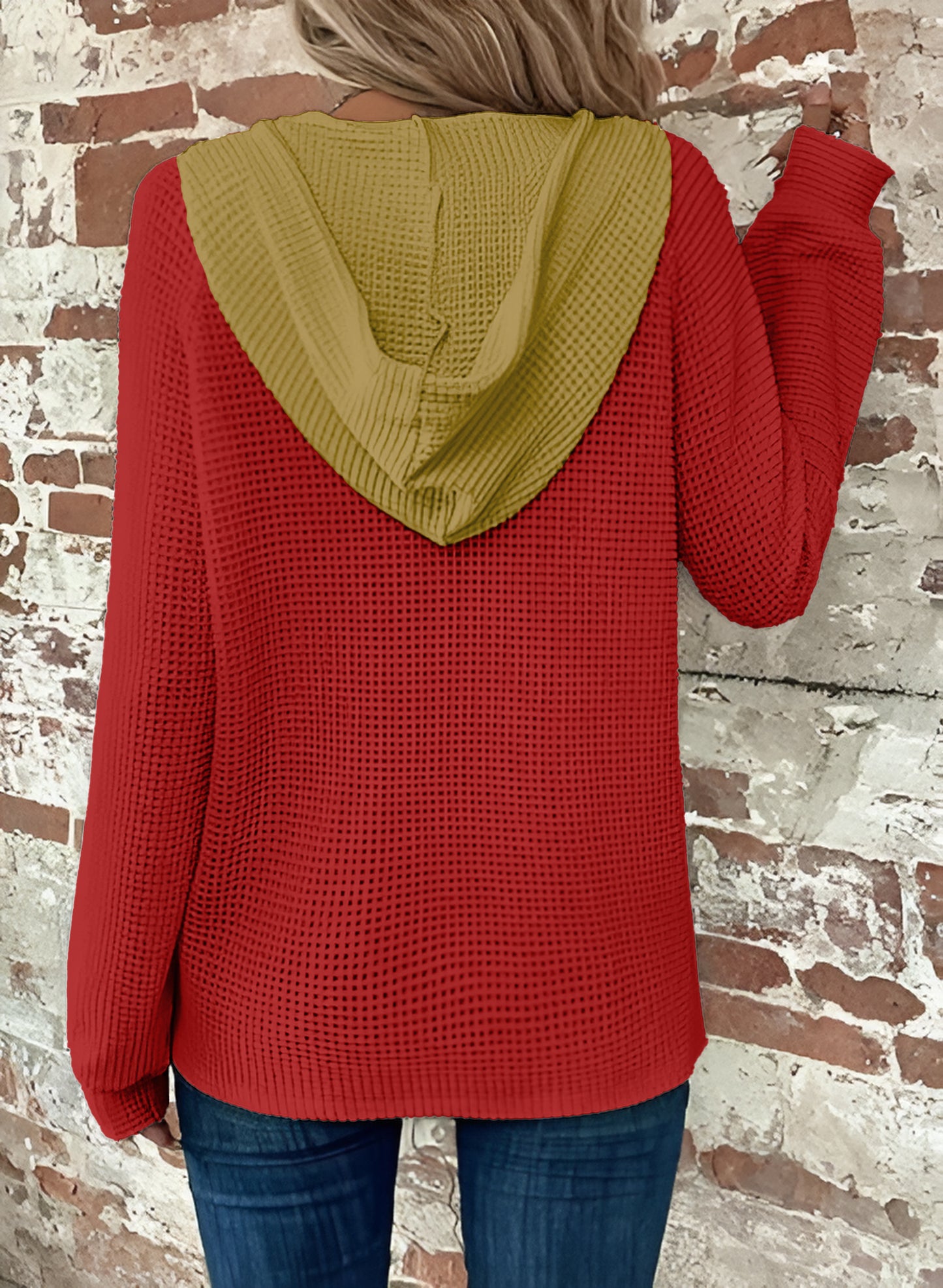 Half Button Raglan Sleeve Drawstring Hoodie