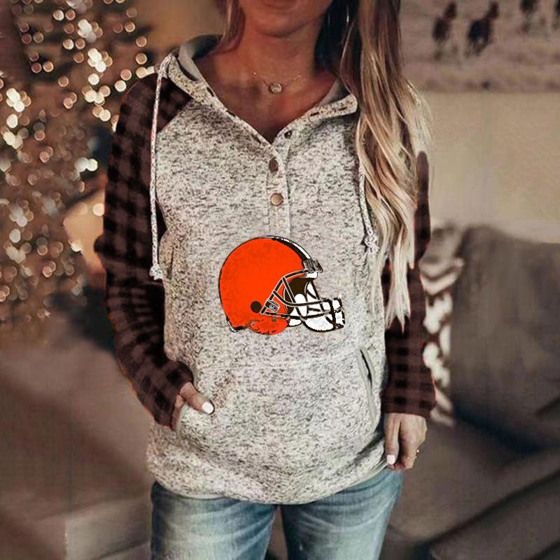 casual Plaid stitched print Hoodie