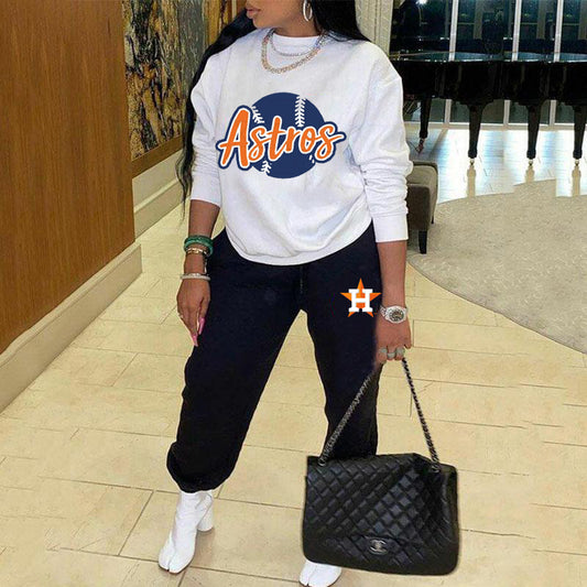 casual loose print Pullover Sweater pants two-piece set