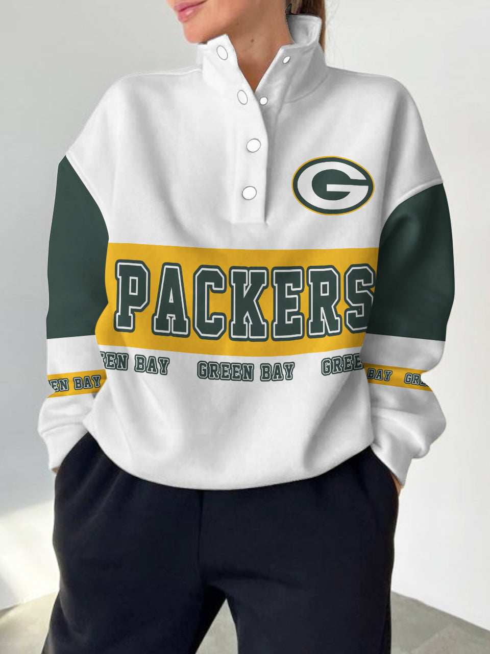 Green Bay Packers  2025 New Design Casual Snap  Mockneck Pullover