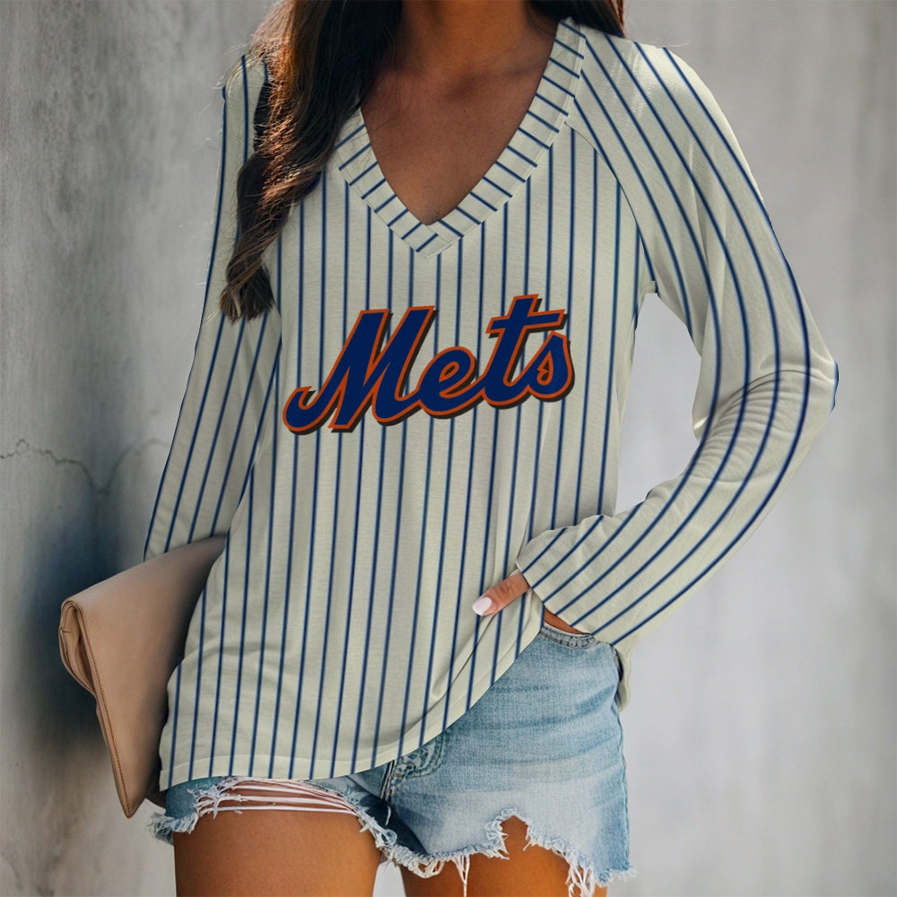 Women's V-neck Double-layered Long-sleeved Loose T-shirt