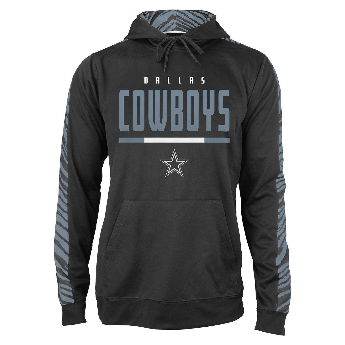Zubaz NFL Men's Black and Grey Tonal Zebra Hoodie and Sleeve Dallas Cowboys