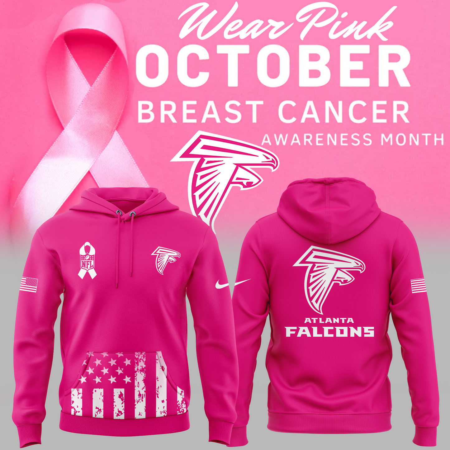 Atlanta Falcons Breast Cancer Awareness Pink Hoodie 2025