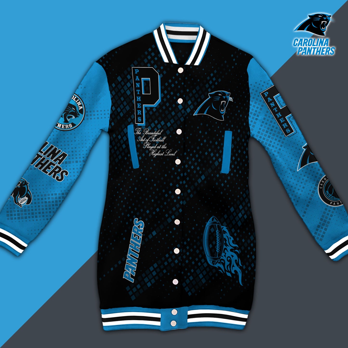 Carolina Panthers Limited Edition Button Down Long Sleeve Jacket Dress