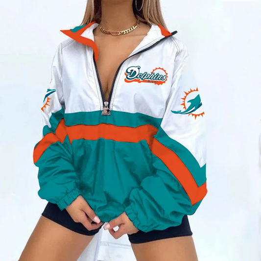 Women's Football Print V Neck Zipper Sweatshirt Jacket