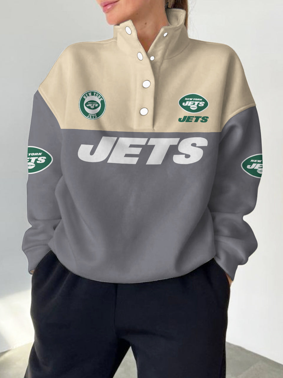 New York Jets 2025 New Design Casual Snap  Mockneck Pullover