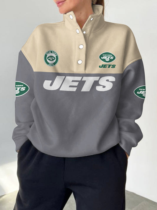 New York Jets 2025 New Design Casual Snap  Mockneck Pullover