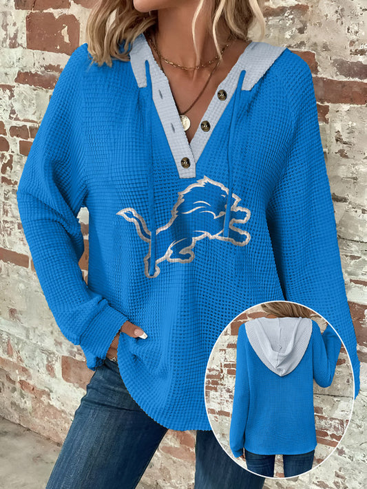 Half Button Raglan Sleeve Drawstring Hoodie