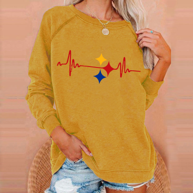 Fashion Printed Round Neck Raglan Sleeve Sweatshirt
