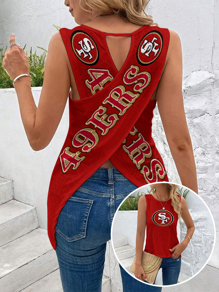 San Francisco 49ers Cut Out Wrap Cross Wrap Back Asymmetrical Beach Tank Top