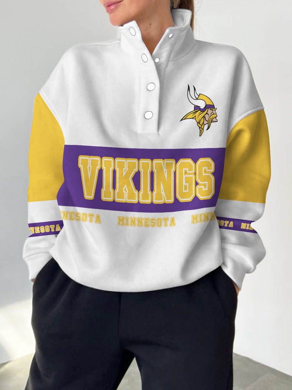 Minnesota Vikings  2025 New Design Casual Snap  Mockneck Pullover