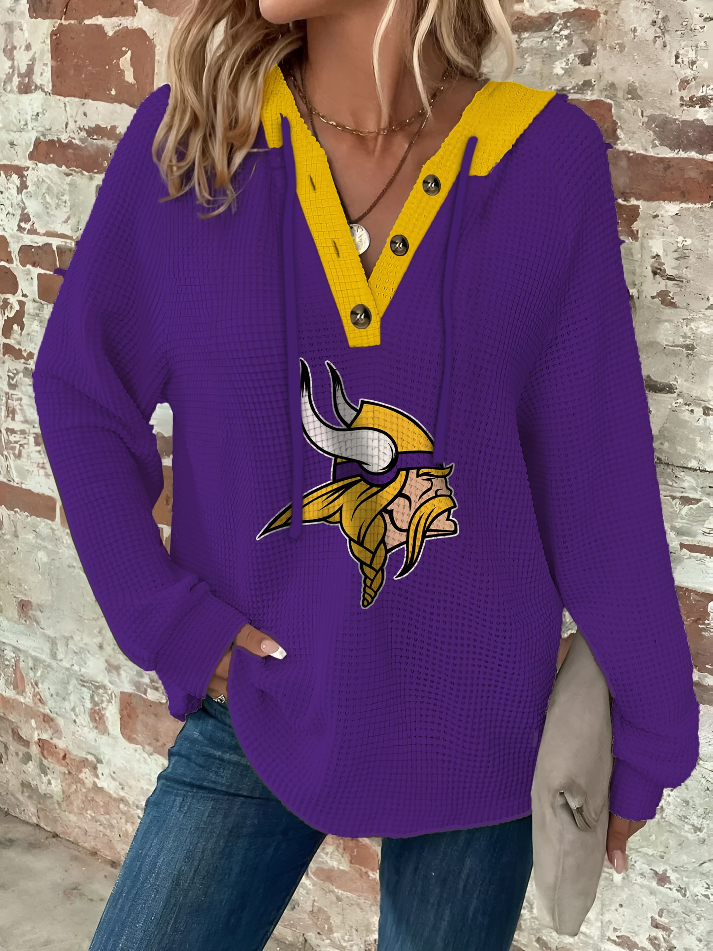 Half Button Raglan Sleeve Drawstring Hoodie