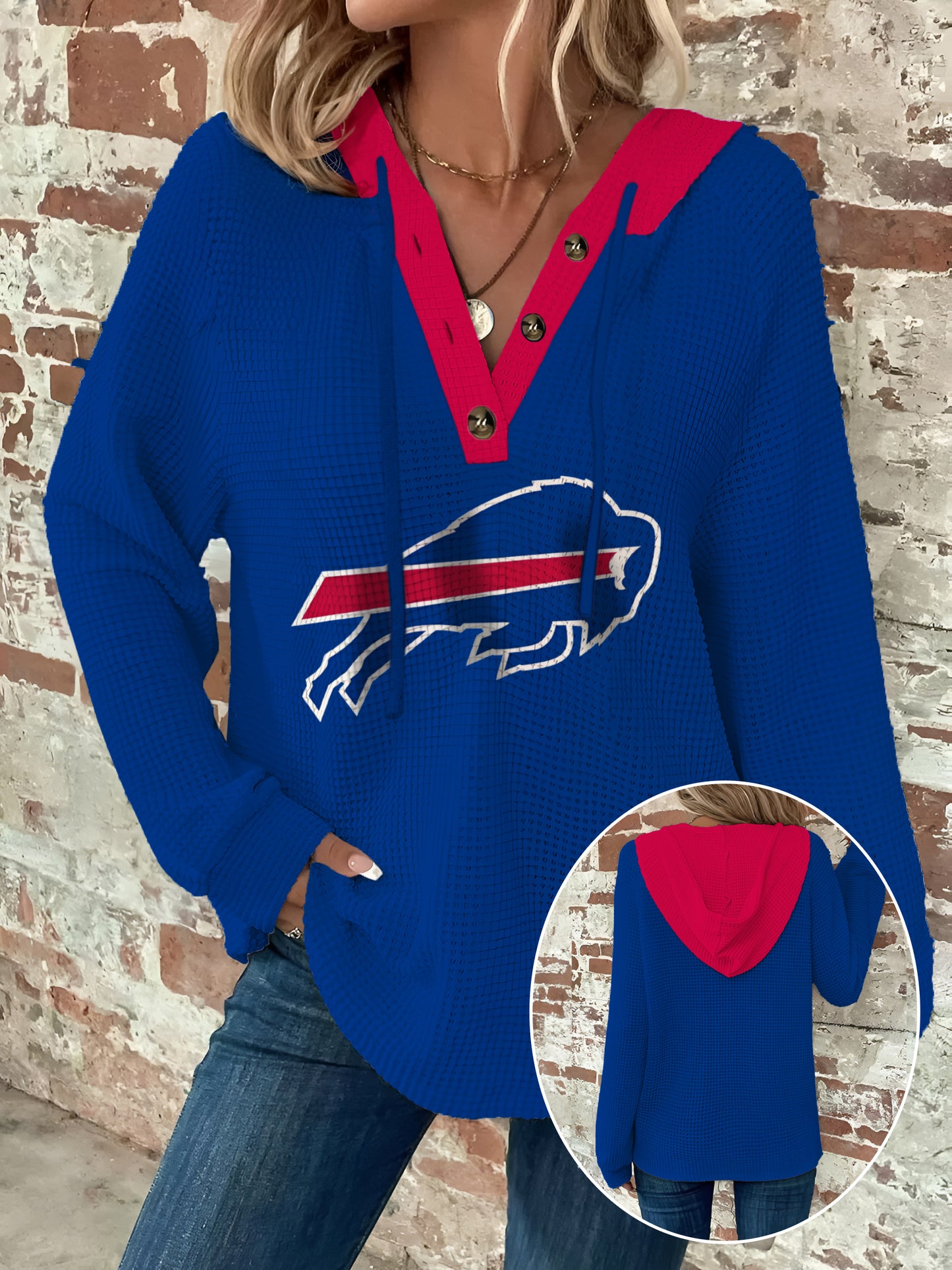 Half Button Raglan Sleeve Drawstring Hoodie