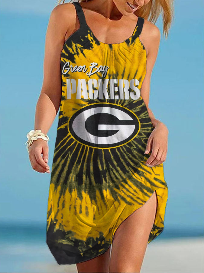 Green Bay Packers Round neck sleeveless printed dress