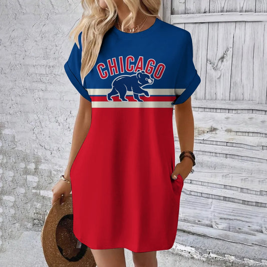 Chicago Cubs Hidden Pocket Short Sleeve Tee Dress