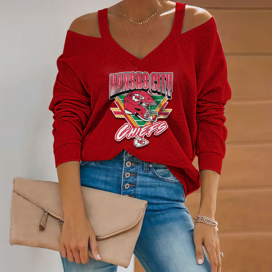 Triangle Vintage Cold Shoulder Long Sleeves Casual Blouses