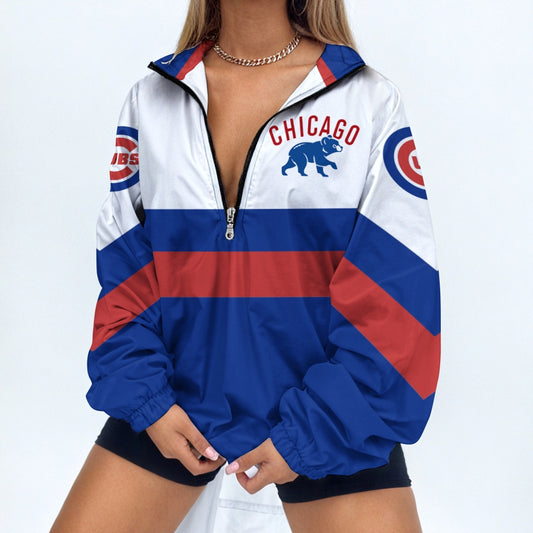 Women's Baseball Print V Neck Zipper Sweatshirt Jacket