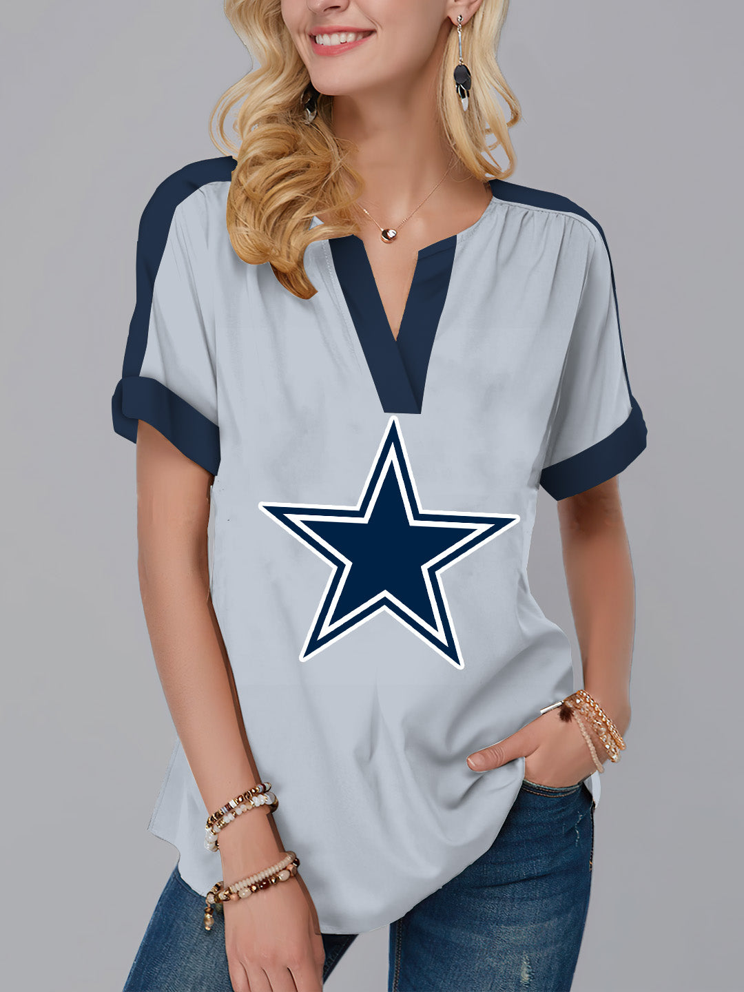 New  Fashion Short Sleeve V-Neck Shirt