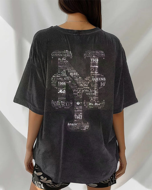 Washed Distressed Print Short Sleeve T-shirt