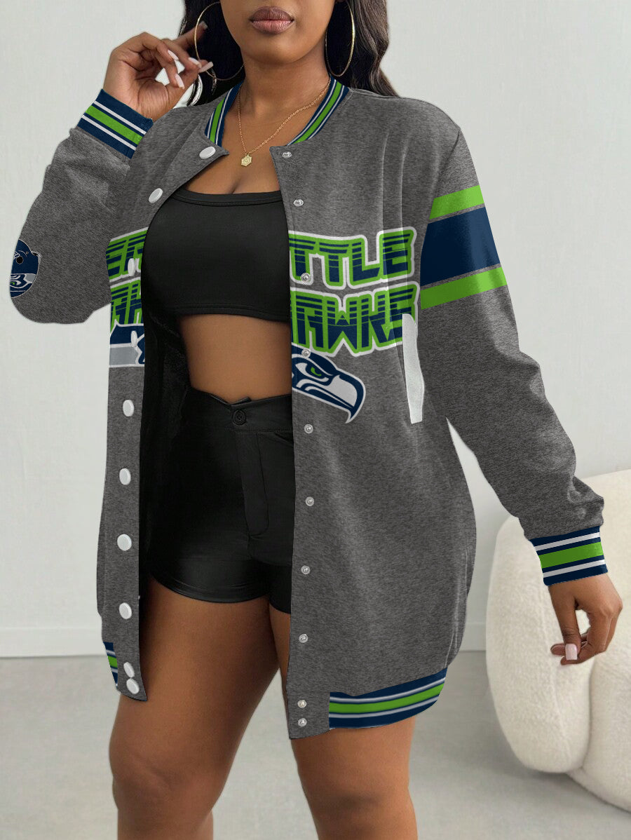 Seattle Seahawks Women's Limited Edition Button Down Long Sleeve Jacket Dress