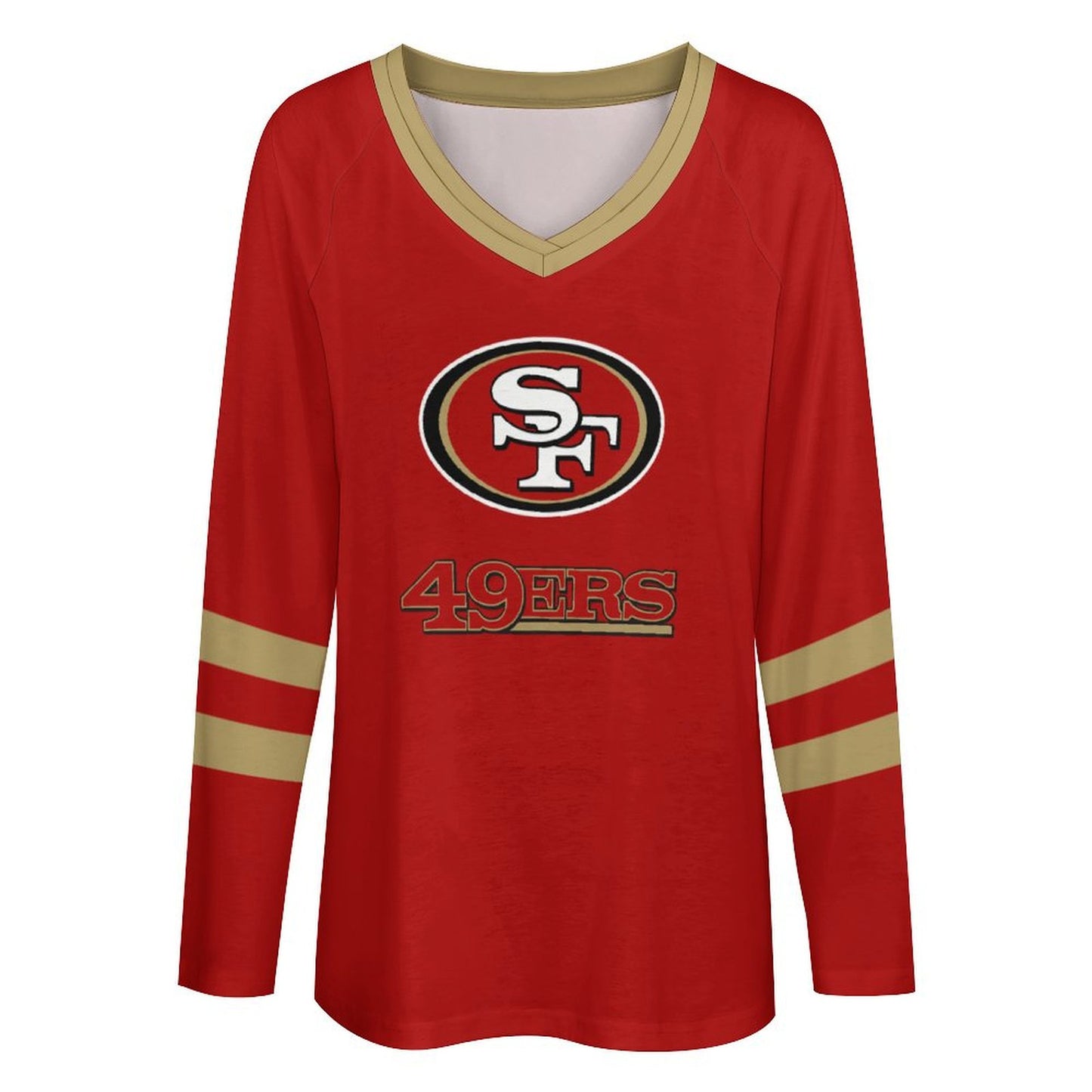 San Francisco 49ers Women's V-neck Double-layered Long-sleeved Loose T-shirt