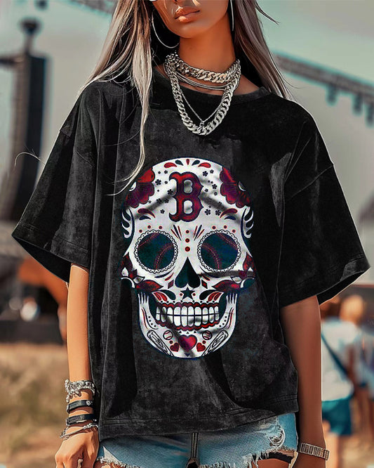 Washed Distressed Print Short Sleeve T-shirt